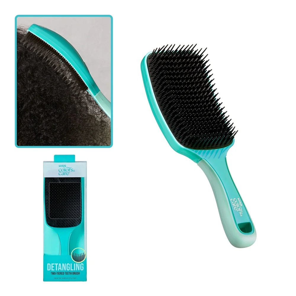 Two-Tiered Wide-Paddle Detangling Brush Wet Dry Hair Frizz Elimination Ergonomic Design Anti-Static Safe All Textures