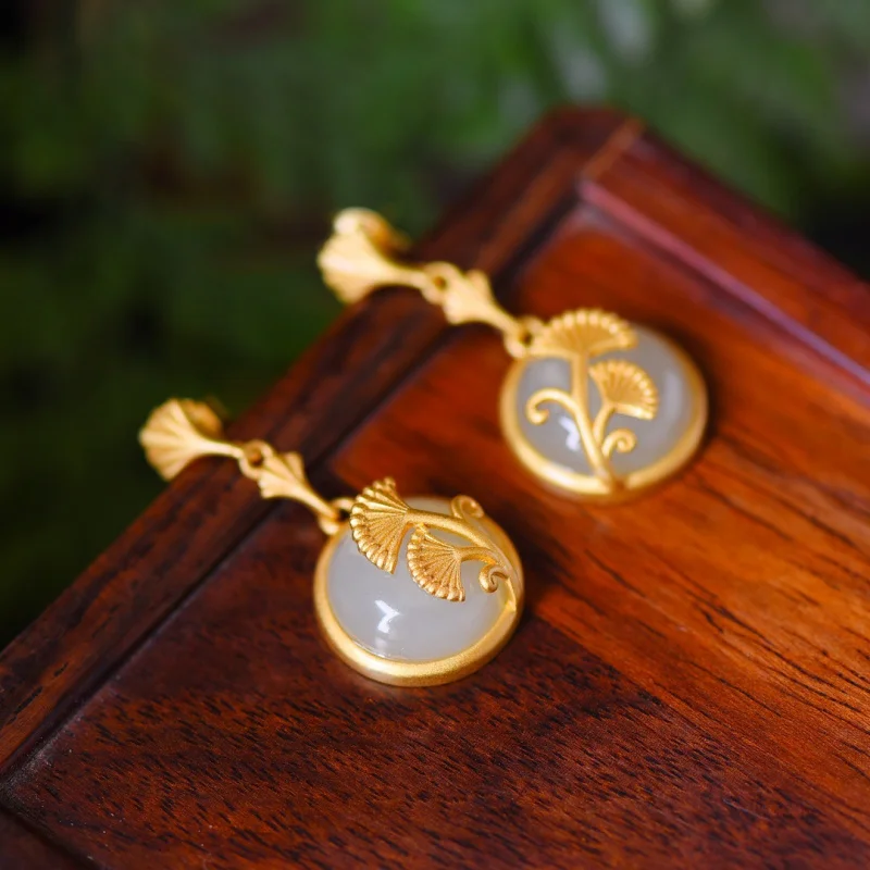 الباروك Hetian اليشم الفضة الاسترليني إبرة الأقراط #2