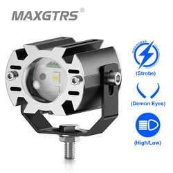 20W Super Bright Tri-model Motorcycle LED Headlight Mini Projector Lens Car ATV Driving Foglight Auxiliary Scooter Strobe Spotli
