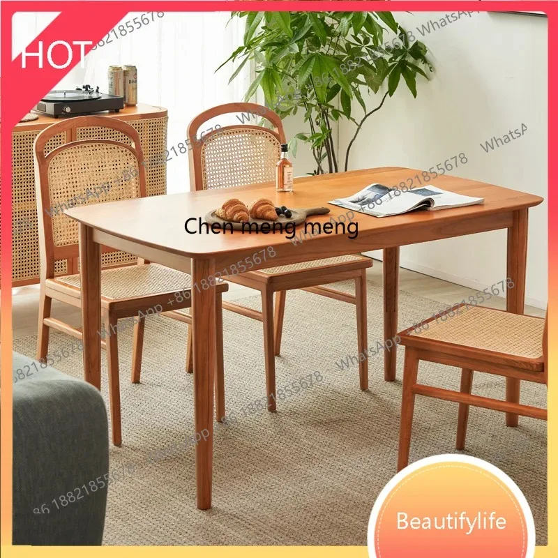solid wood dining table household light luxury ash wood rattan dining chair retro simple dining table and chair combination