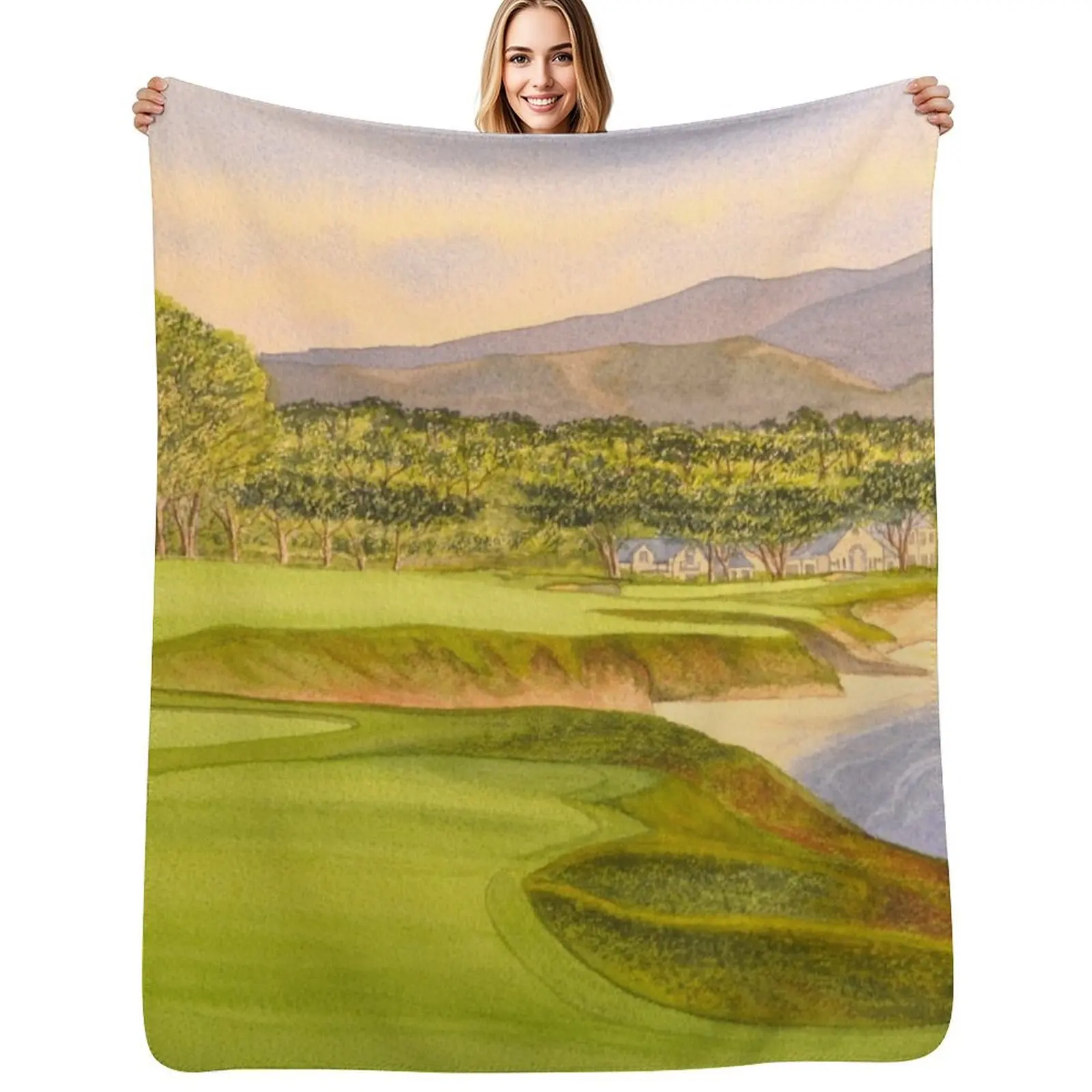 

Pebble Beach Golf Course Holes 9 and 10 Throw Blanket Fashion Sofas Plush Custom Winter beds Blankets