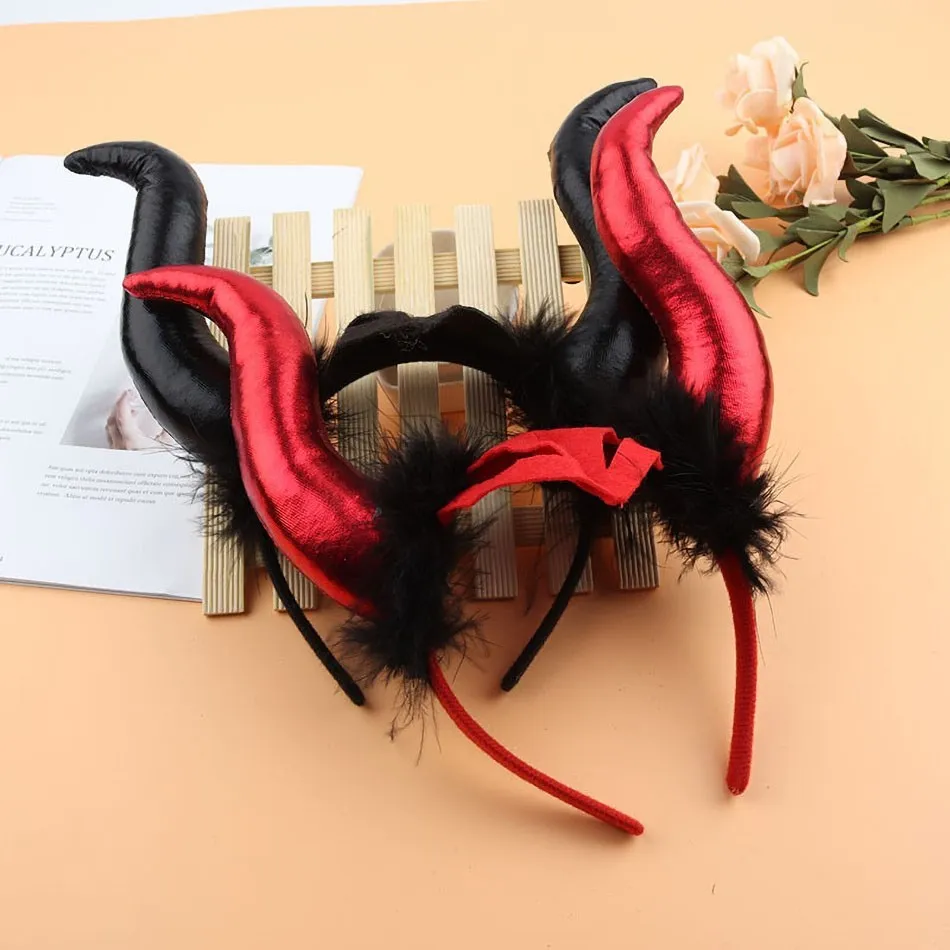 Dark Evil Queen Hiar Accessories Girl Witch Headband Children Halloween Cosplay Witch Ox Horn Headdress litter Hair Hoop 2 Color