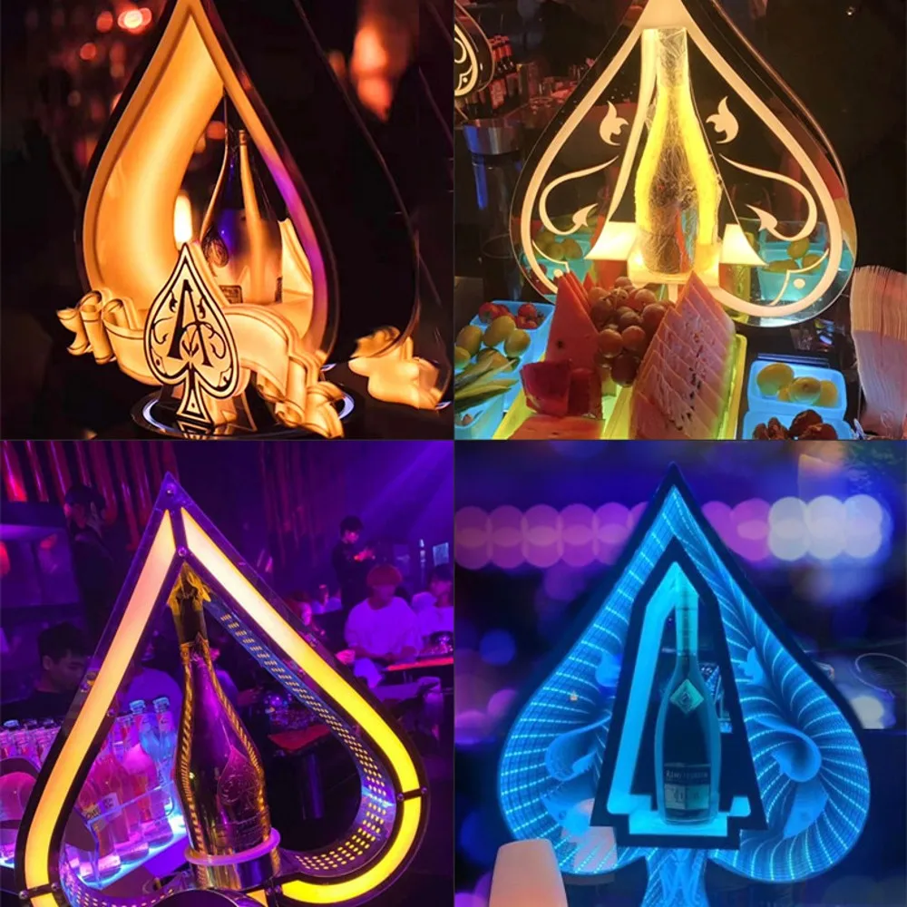 

Shiny Bar Party Decoration Rechargeable Color Flashing Champagne King Display Rack LED Ace of Spade VIP Bottle Holder