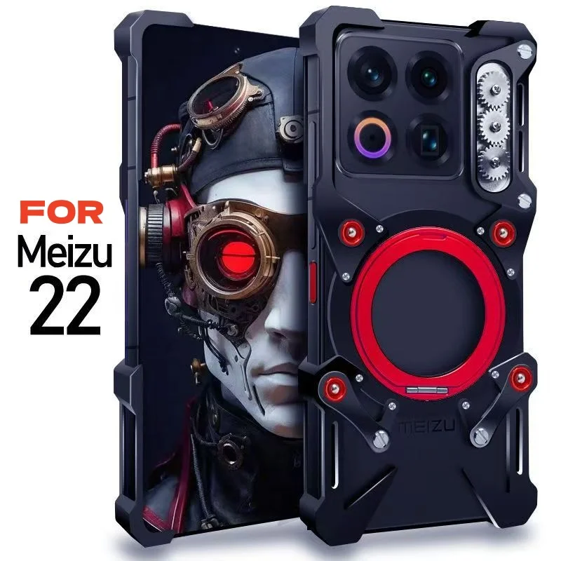 

Aluminum Alloy Metal 360 Stand Frameless Bumper Case for Meizu 22 Hollow Shockproof Heavy Duty Back Cover For Meizu 21 Note Capa