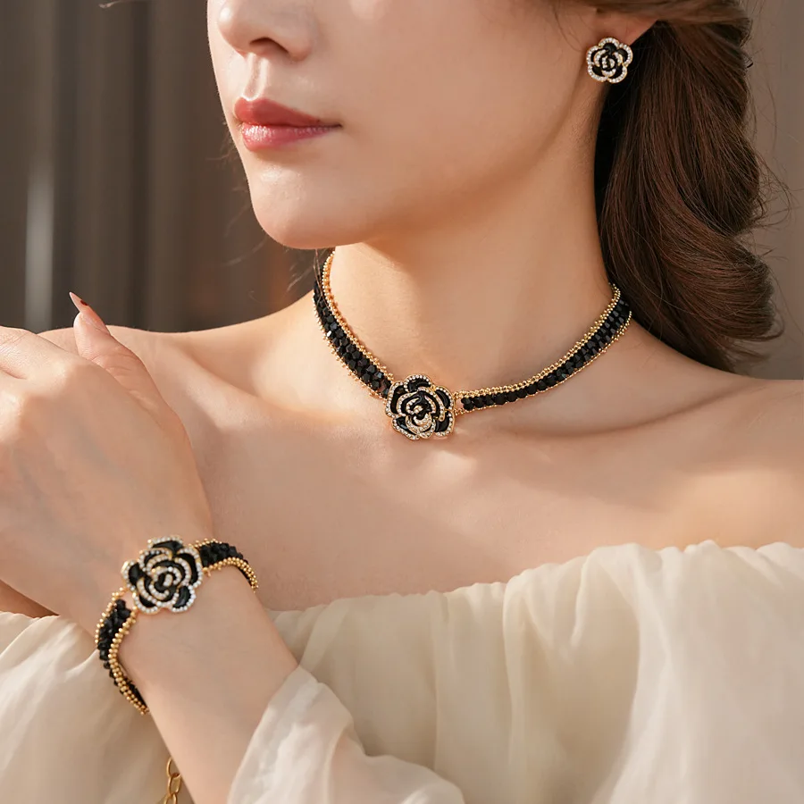 1/3 Pcs Luxurious Rhinestone Dripping Flower Bracelet Earrings Necklaces Exquisite High-end Anniversarie Jewelry Set Ornament N