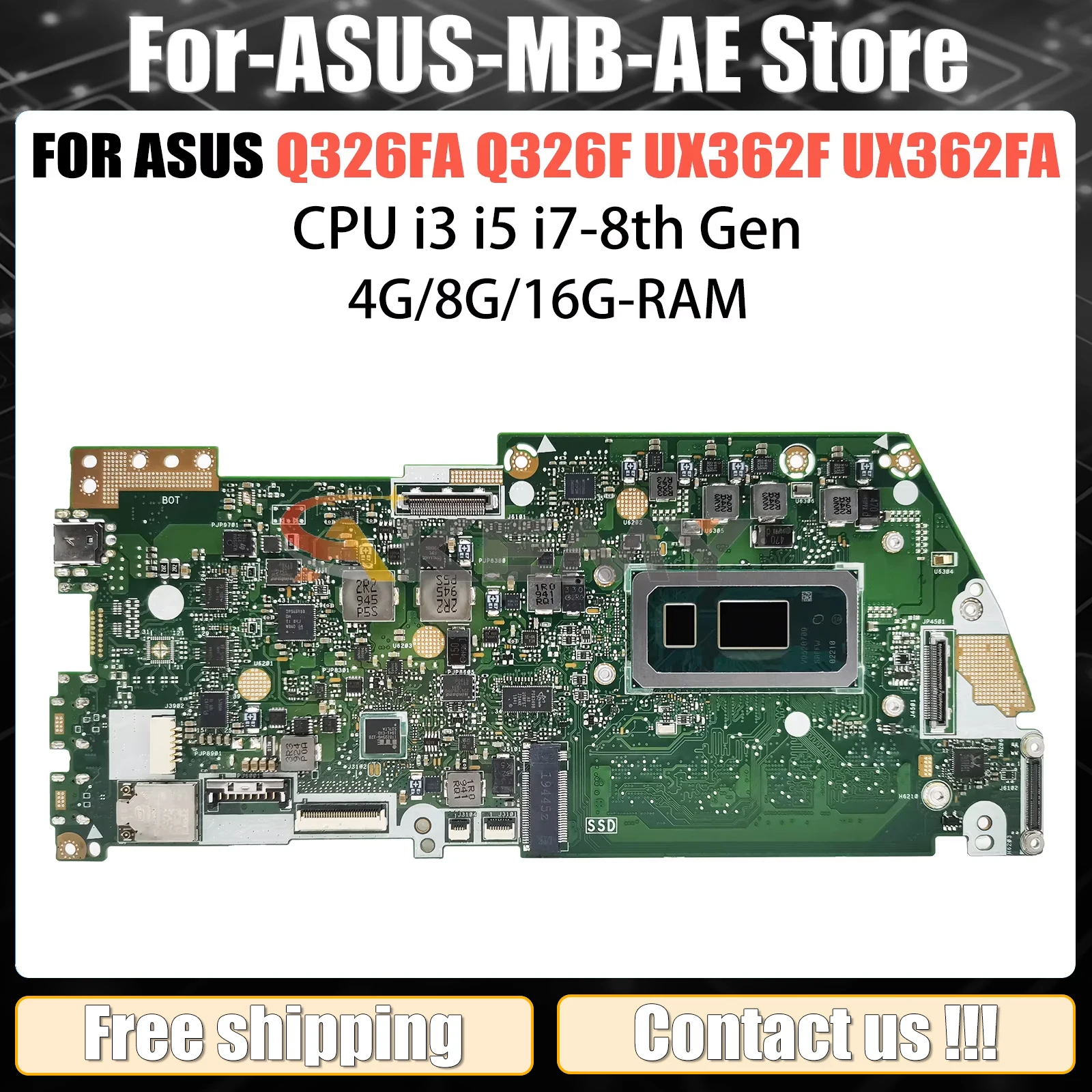 Q326FA Mainboard For ASUS Q326 Q326F UX362F UX362FA Laptop Motherboard with CPU i3 i5 i7 8th Gen 4GB/8GB/16GB-RAM