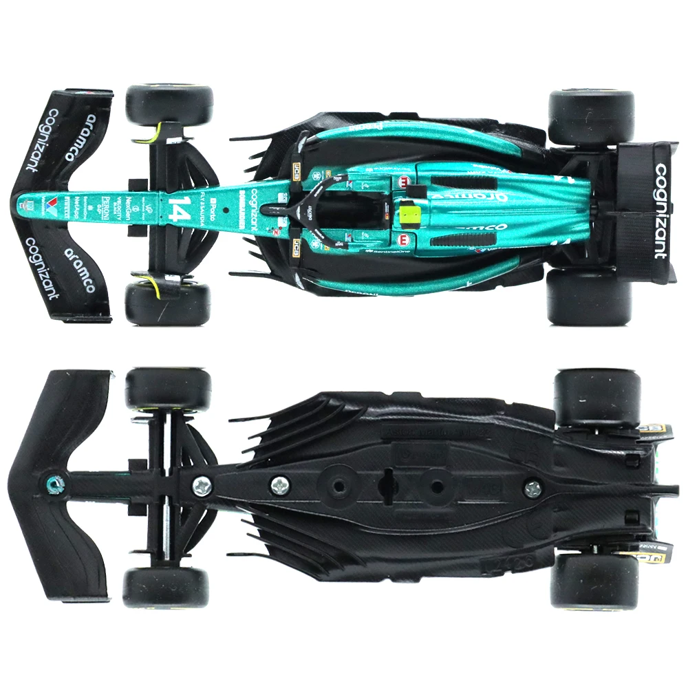 1/43 Bburago 2023 Aston Martin Aramco Team AMR23 Modelo de corrida # 14 pneus de borracha fundidos para motorista Fernando Alonso