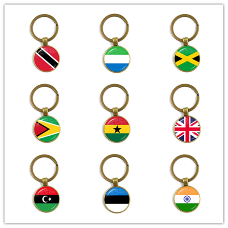 Trinidad, sierra leone, jamaica, guyana,hana, reino unido, tibya, estônia, índia 25mm cabochão de vidro bandeira nacional chaveiro presente
