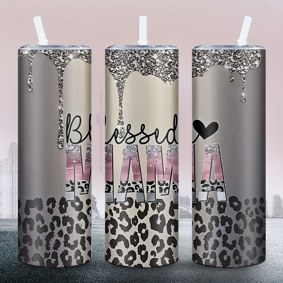 1pc 20oz Stainless Steel Water Bottle With Lid And Straw Insulated Straight Water Cups Mother's Day Gift 3d Pattern