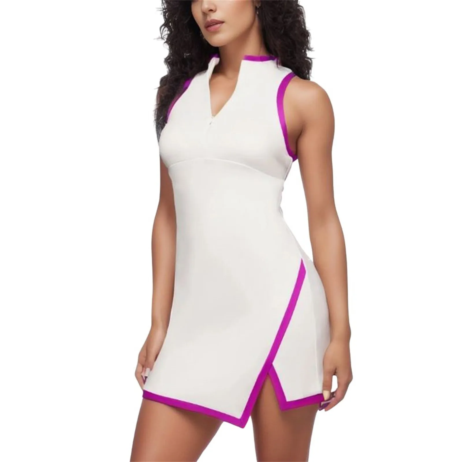 

Women Athletic Dress Golf Tennis Sport Dress Mock Neck Sleeveless Side Split Above Knee Length Dress Workout Dress 2024 New