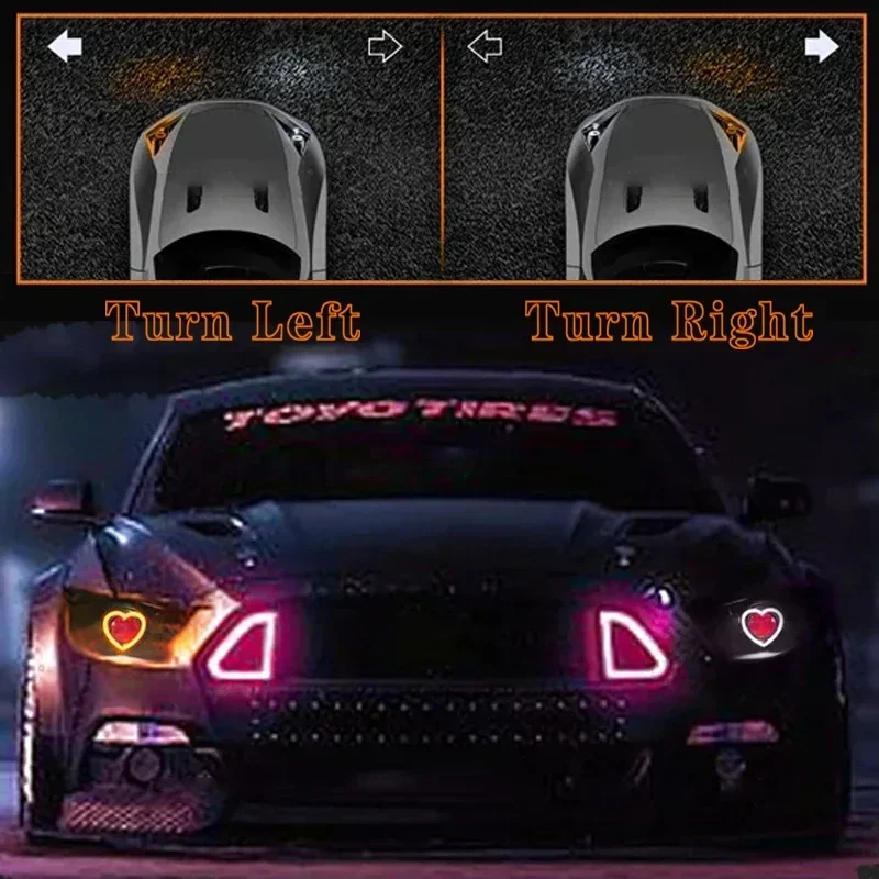 RGB With App Control LED Heart-Shaped SRGB Dynamic Angel Eyes Halo Ring Turn Signals Light Bluetooth Headlight