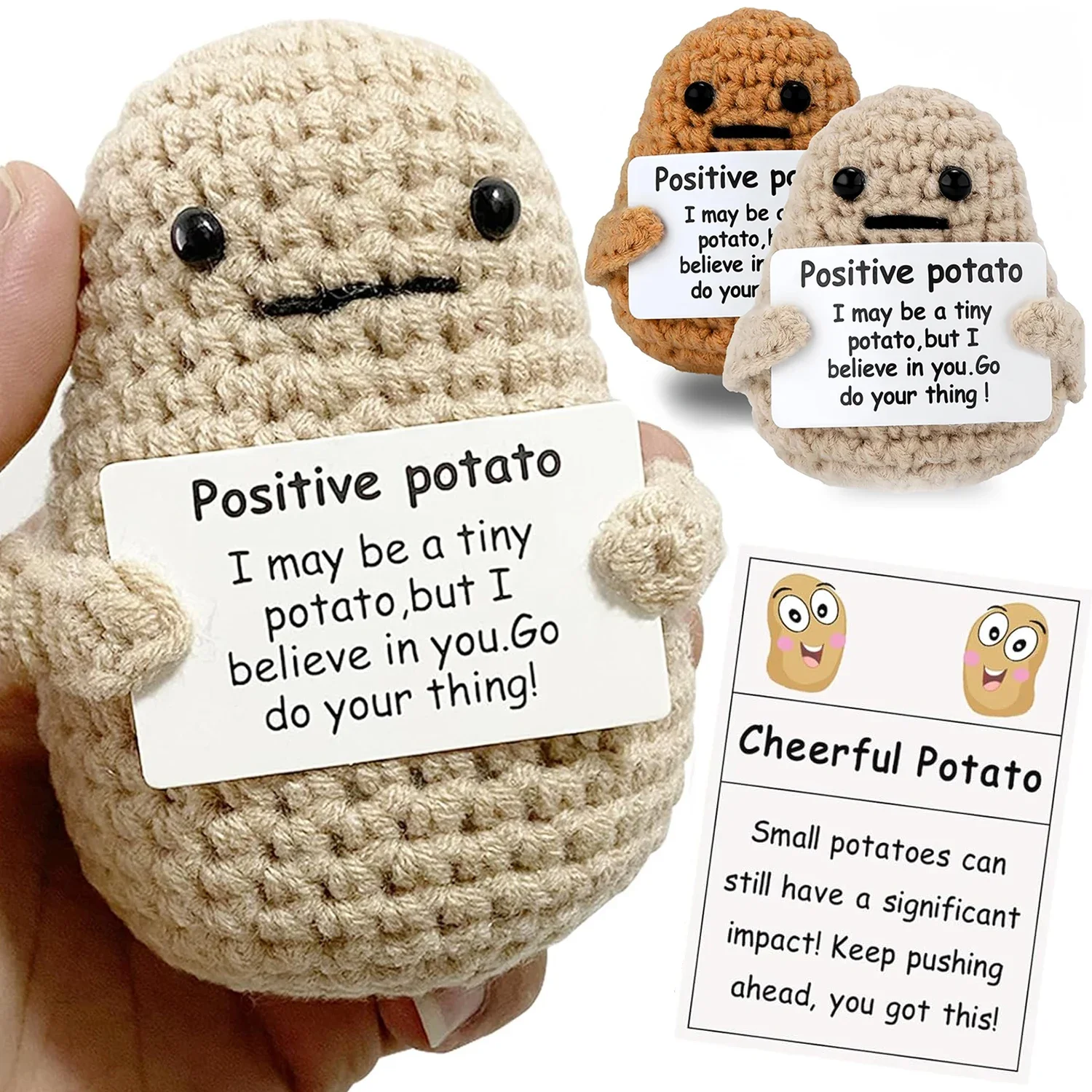 Positive Energy Potato Hug Pocket Handmade Wool Knitting Desktop Ornaments Knitted Doll with Card Cute Christams Gift Home Decor