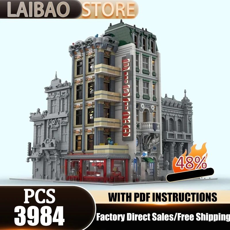 

Конструктор MOC: Угловая башня, технологичные кирпичики, DIY-сборка, подарок, набор для строительства городской улицы, игрушка