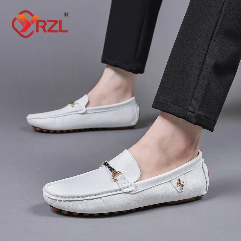 YRZL Men Loafers Soft Moccasins High Quality Spring Autumn PU Leather Shoes Men Flat Driving Shoes White Loafers for Men