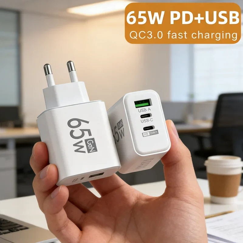 Total 65W GaN USB Charger Type C PD 3 Ports Fast Charging Cellphone Adapter Quick Charge 3.0 For iPhone Xiaomi Samsung Huawei