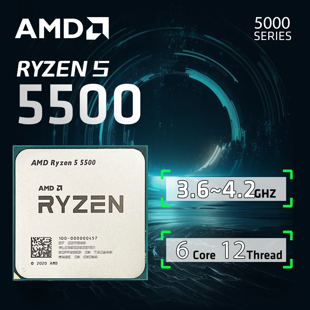 AMD Ryzen 5 5500 CPU R5 5500 100% Brand Gaming Processor 6-Core 12-Thread 3.6GHz 7NM L3=16M Game Cache Socket AM4 NO FAN