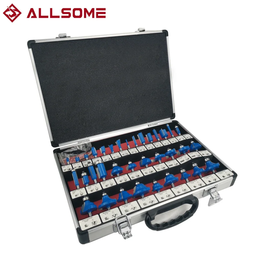 Allsome-shank Router Bit Grupo Ponta de Carboneto de Tungstênio Madeira Ferramenta Cortador Fresas para Madeira 35 Pcs