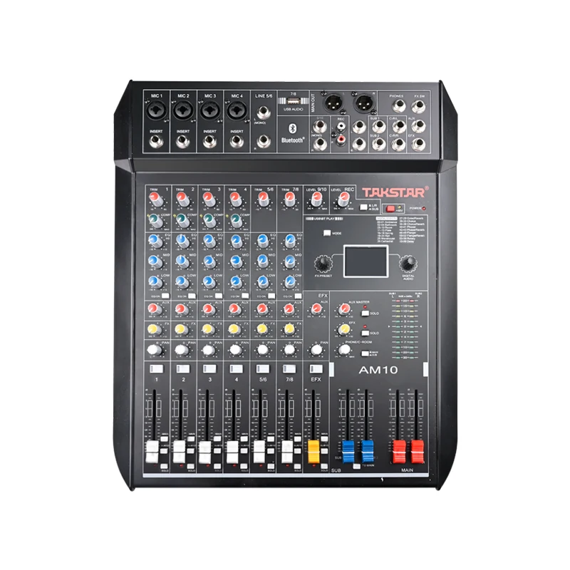 AM10 Professional 10 Channel Sound Audio Console Mixer DSP Effector Stage Controller Mesa de Som Digital DJ Audio Mixer