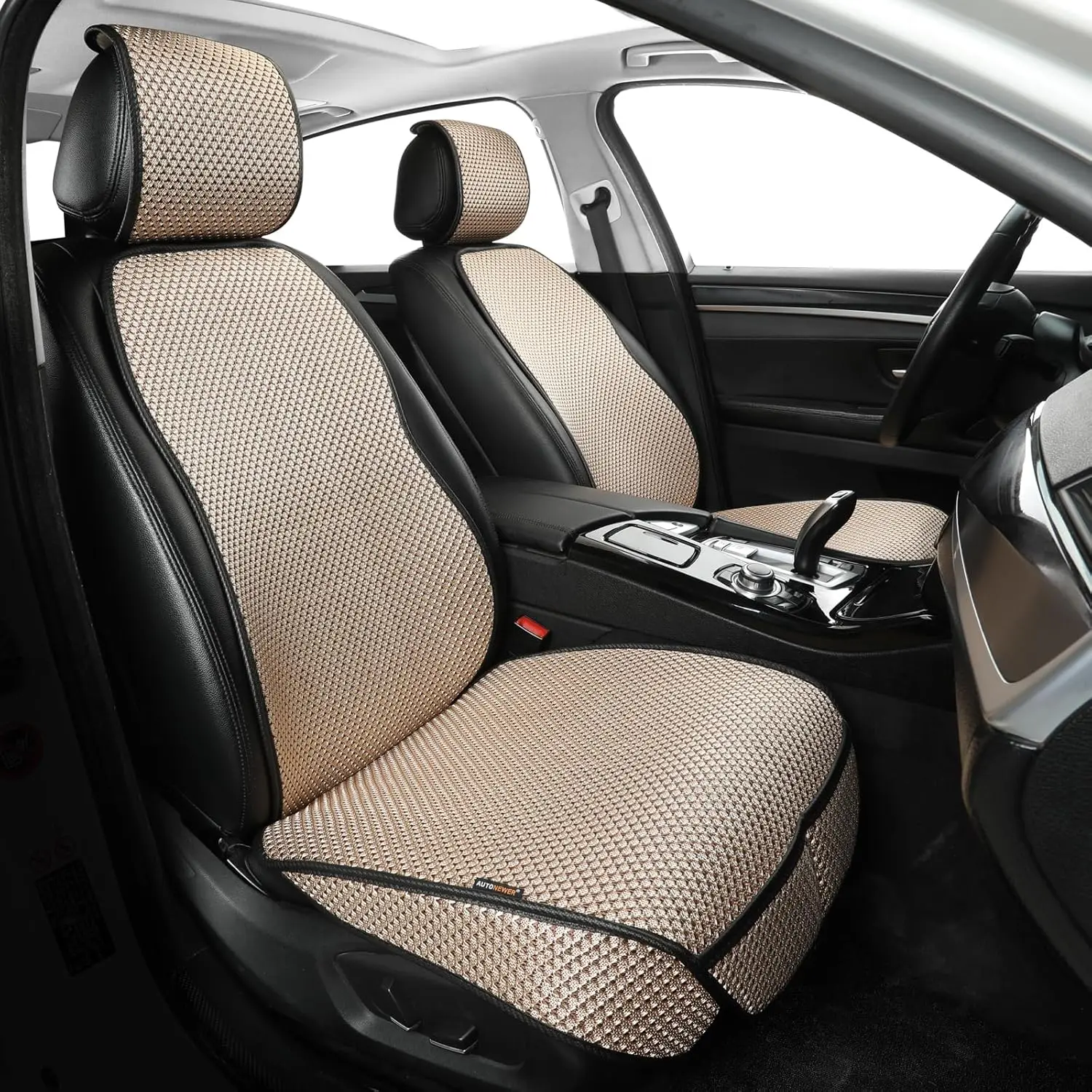 

Car Seat Cover Breathable Front Seat Cushion with Storage Pocket for All Seasons Universal Fit Beige 2 Pack