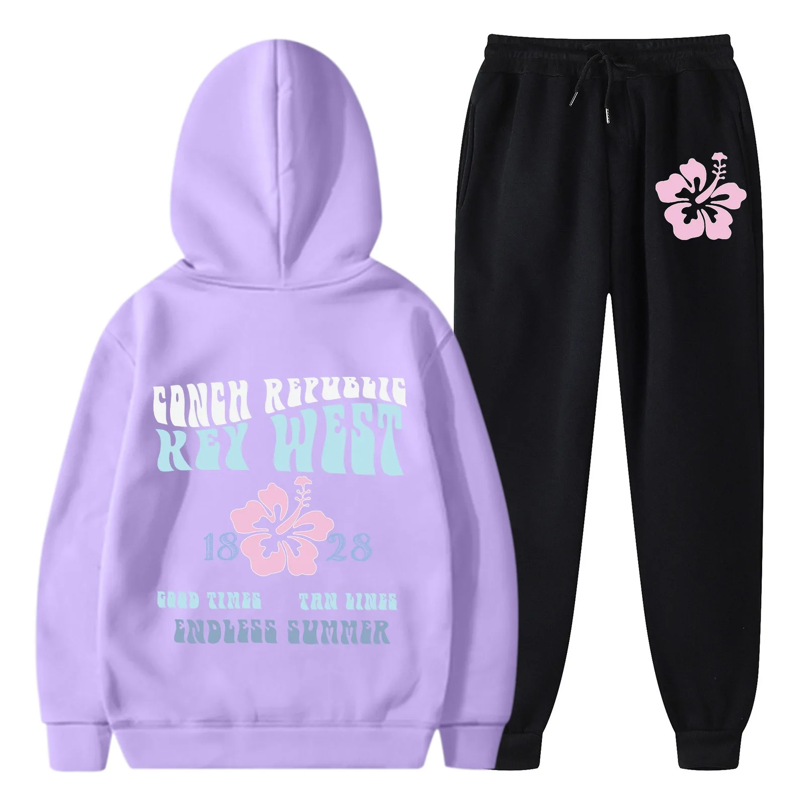 Terno com capuz solto de manga comprida feminino, terno casual quente, calça comprida com gola redonda, tendência simples da moda, outono e inverno