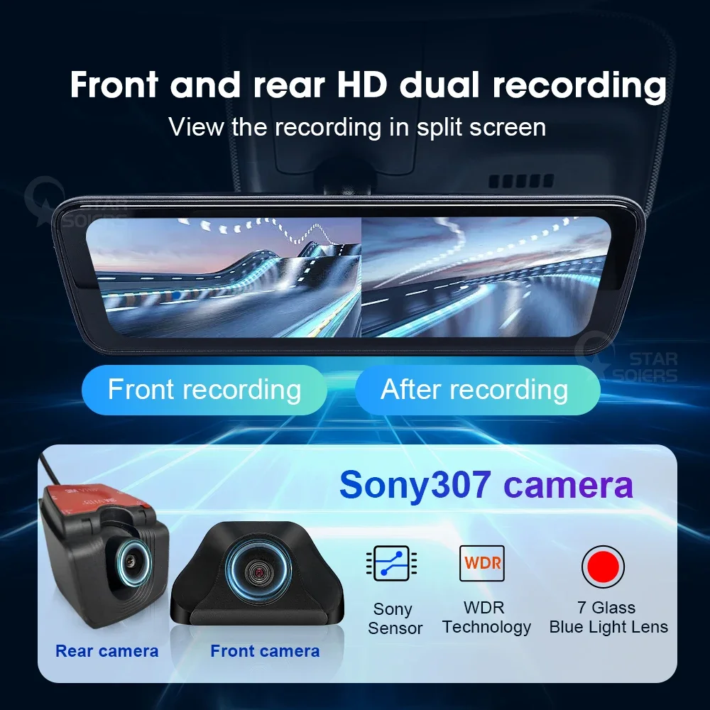 4K Car DVR 8.3 Inch Dash Cam Dual Lens Dashcam IPS Dual front and rear SONY 307 cameras Support 1080P Rear View Camera GPS WIFI