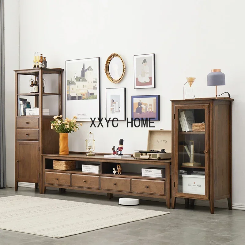 

TV Cabinet Environmental Protection American Red Oak Floor Cabinet Walnut Color Living Room Furniture