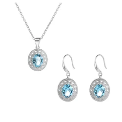 Women's Fashion Elliptical Pendant Necklaces/Earrings Jewelry Shiny Light Blue Zircon Stone Elegant Earring Neck Accessories