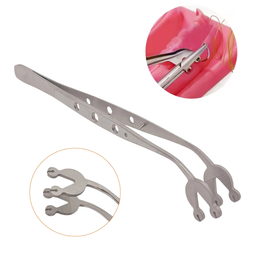 歯科外科縫合糸トウモロコシピンセット先端二重穴操作ステッチピンセットステンレス鋼歯科ツール