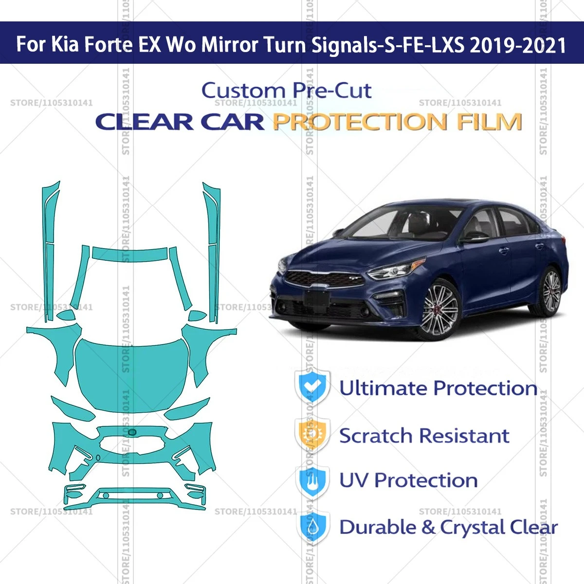 Pre-Cut Paint Protection Film PPF Transparent Car Film Automotive PPF For Kia Forte EX Wo Mirror Turn Signals-S-FE-LXS 2019-2021