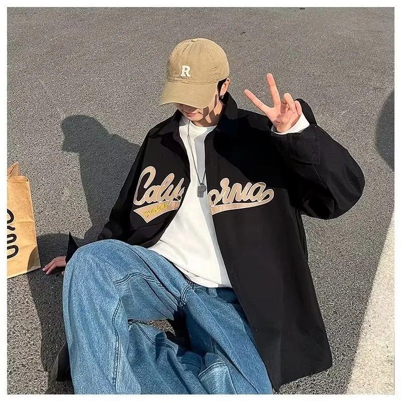 

Spring Large Size 250 Pou Men's Casual Long Sve irt Student Workwear Loose Fit Classic Sle Polyester Outerwear