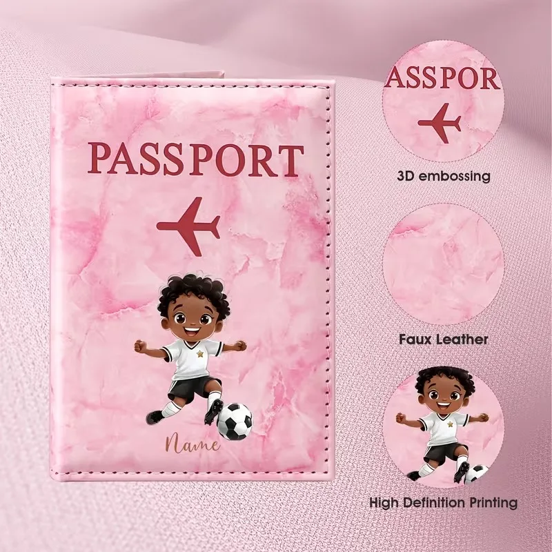 Personalized Name Vibrant Soccer Boy Illustration Design PU Passport Holder, Featuring a Design Combining a Male Soccer Playe
