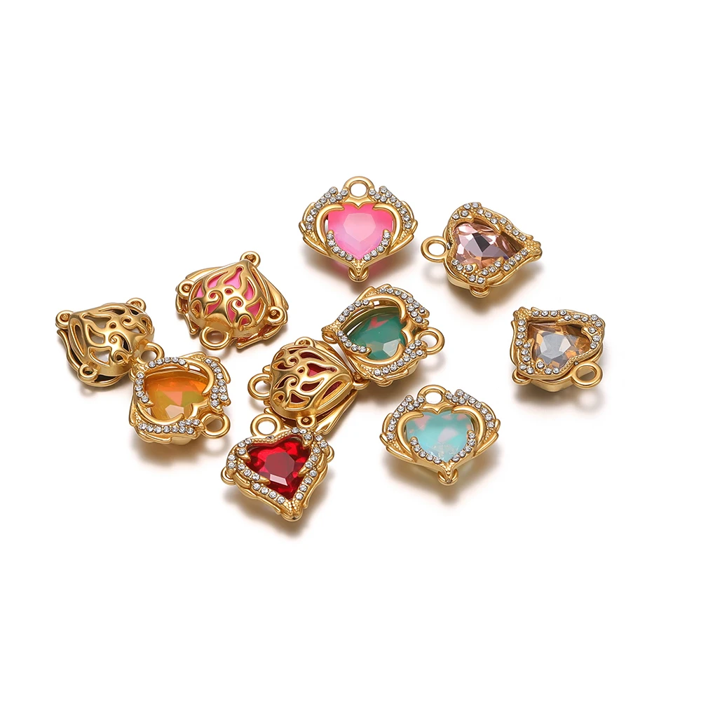 3 Stück Edelstahl-Zirkon-Herzanhänger, goldfarbene Halskettenanhänger für DIY, exquisite Schmuckherstellung, Ohrringe, Armbandzubehör, Großpackung – Detail 3