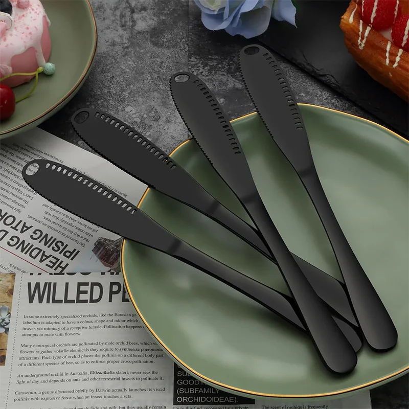 Stainless steel cheese spreading knife with holes, serrated edge multi-functional butter knife painted breadcheese and jam knife
