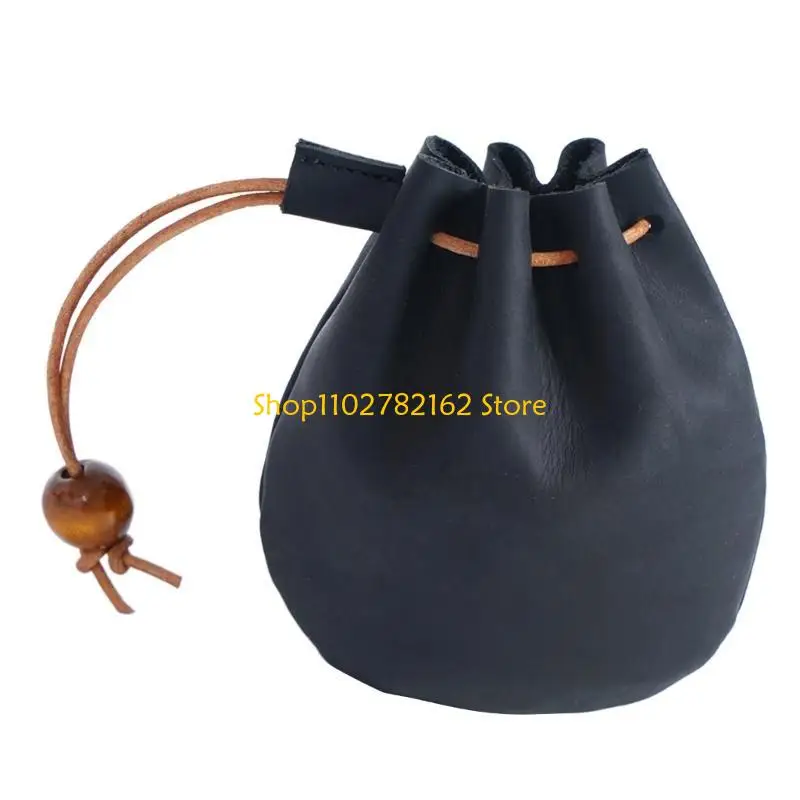 547B Retro Wallet Handmade Coin Bag Cow-Leather Drawstring Coin Purse Storage Bag