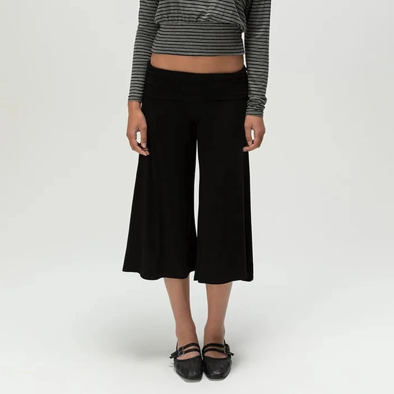 2026 Women's Y2k Fold Over Loungewear Capris Wide Leg Cropped Flowy Gaucho Pants Comfy Casual Yoga Coluttes Pajama Bottoms
