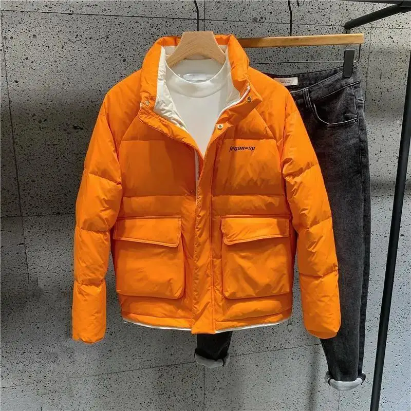 

Korean Sle Winter ort Bread Sle Jaet Men's Trendy Workwear Simple Warm Cotton Coat Lightweight Stand Collar Youth