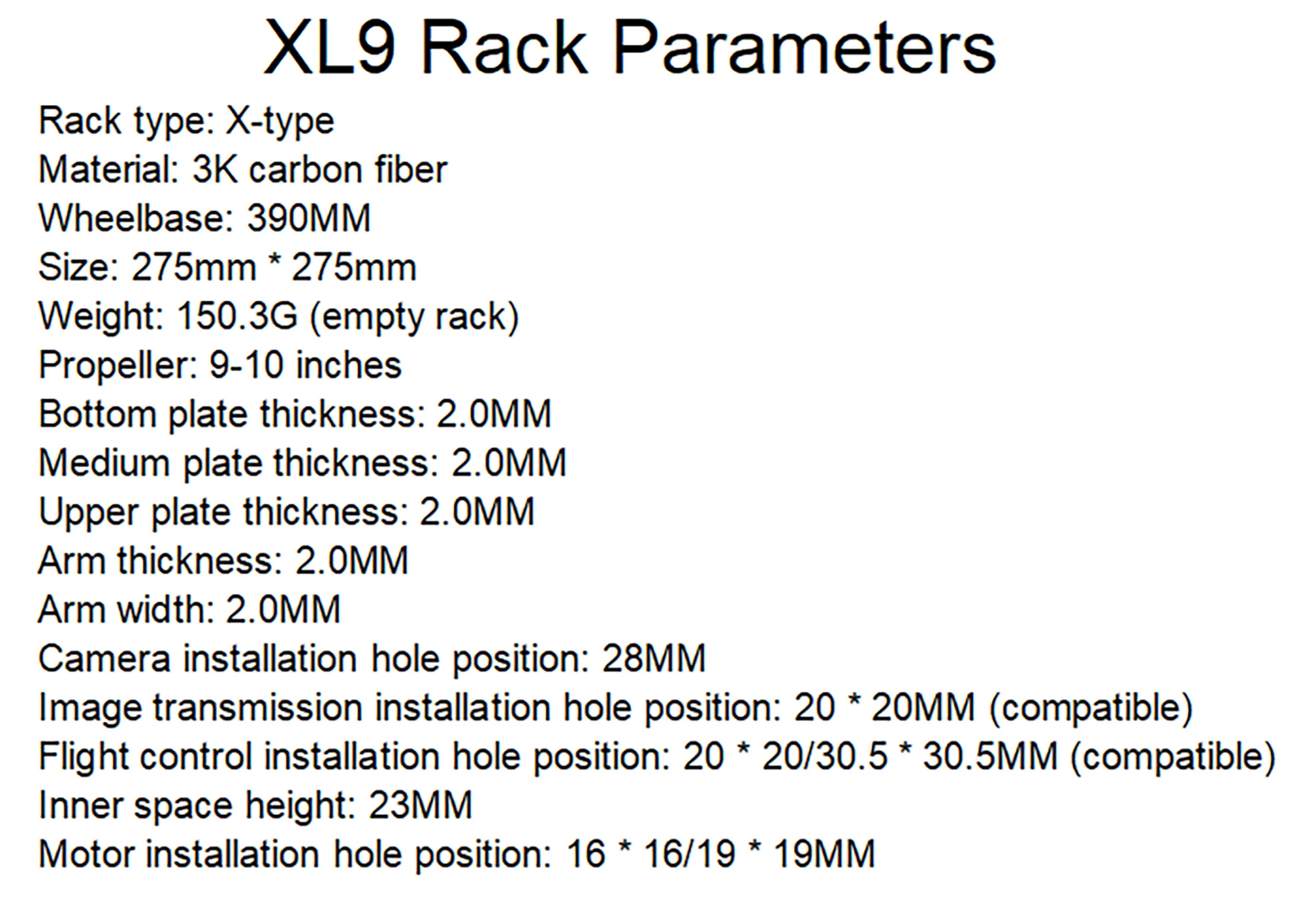 Xl9 9-Zoll-Kohlefaser-Drohnen-Rack-Kit 390mm fpv Freestyle RC Renn drohne DIY Aviation Modeling Quadcopter