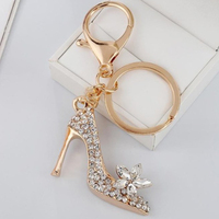 1Pc New Crystal High Heel Shoe Keychain Purse Car Shiny Rhinestone Key Chain Bag Decorative Alloy Keyring