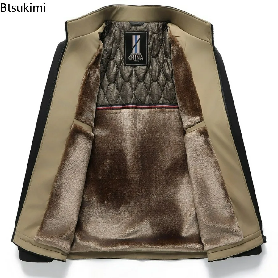 2025 Men's Autumn Winter Business Fleece Zip-Up Jacket Workout Fleece Jackets Male Full Zip Wool Liner Warm Thick Casual Coats