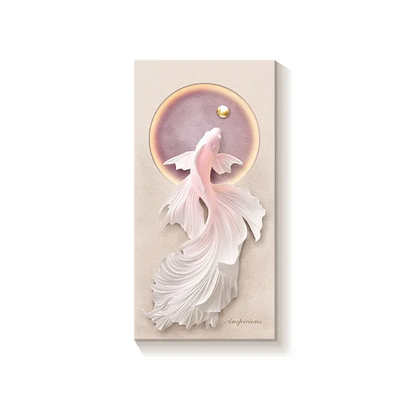 Decorative painting at the end of the corridor mural high sense three-dimensional relief sandstone painting koi hanging picture