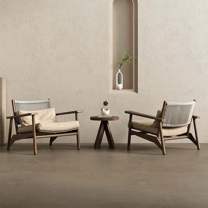 Medieval style retro single sofa chair, living room, solid wood leisure chair, homestay balcony, reception and negotiation