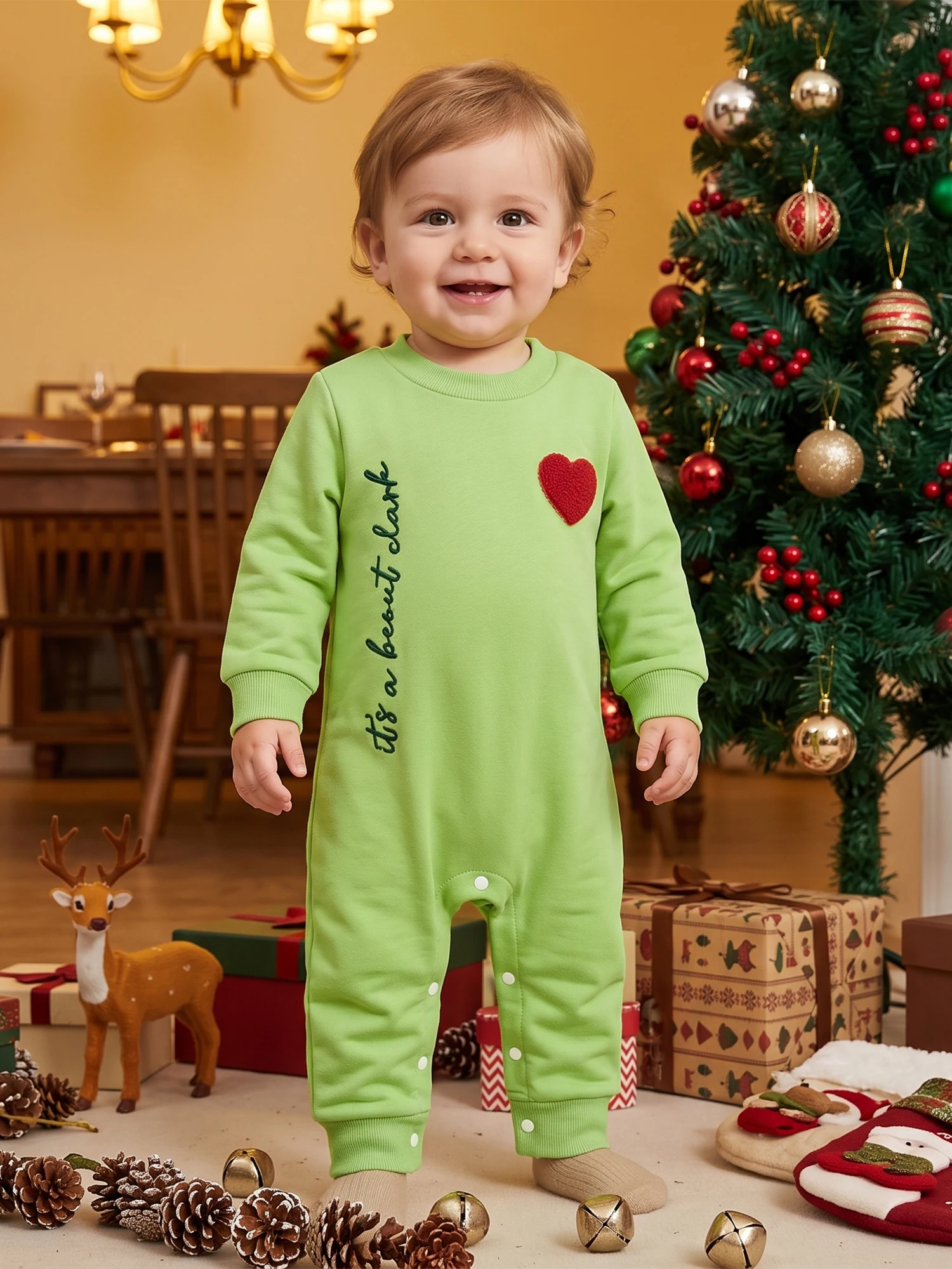 Sleeve-Round-Neck Round Neck Embroidery Long Round Neck Jumpsuit Jumpsuit Christmas Embroidery Baby Christmas Romper