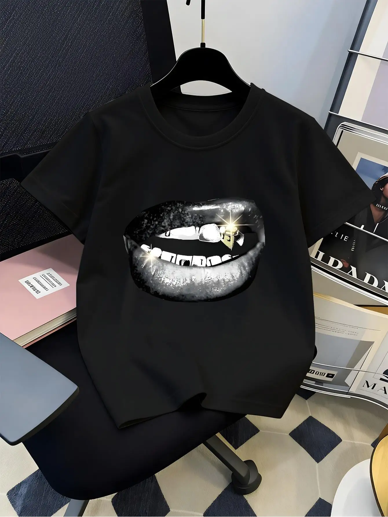 Kids Parent Child Matching Tee Boys Girls Black With Gold Teeth Grill Retro Hip Hop Graphic Casual Short Sleeve Family Tshirt