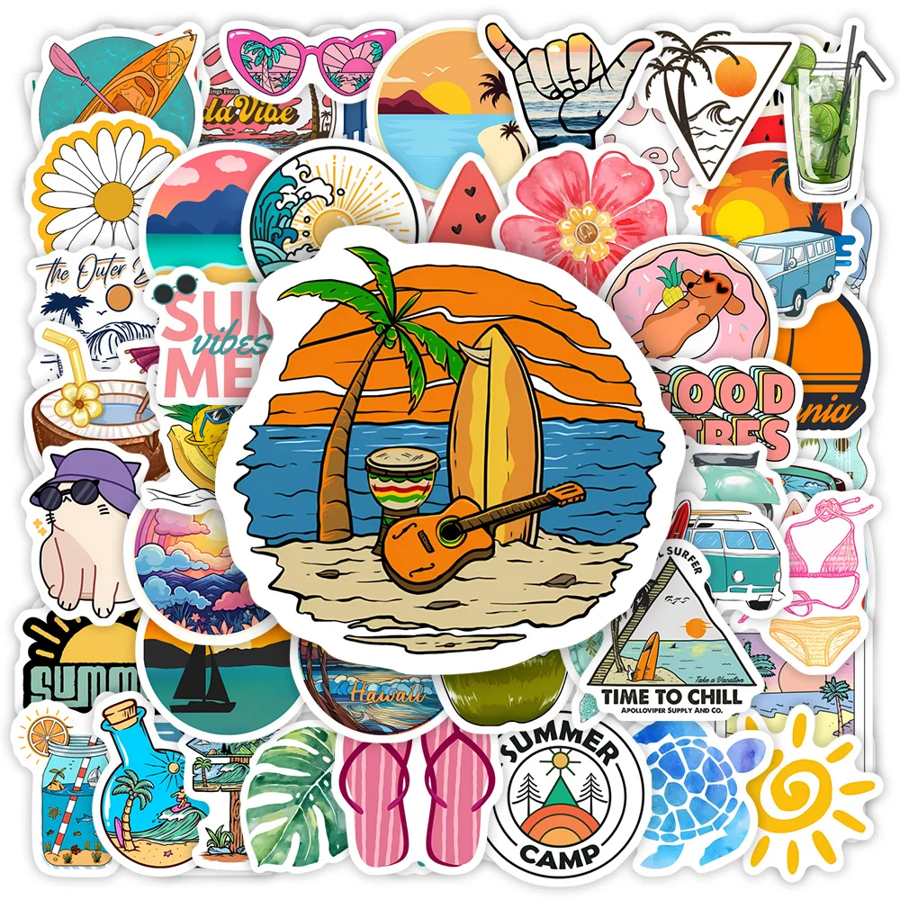 Summer Vacation Stickers Beach Sea Surfing DIY Toys Gift Decorative Decal for Scrapbook Laptops Phone Luggage Bottle Waterproof