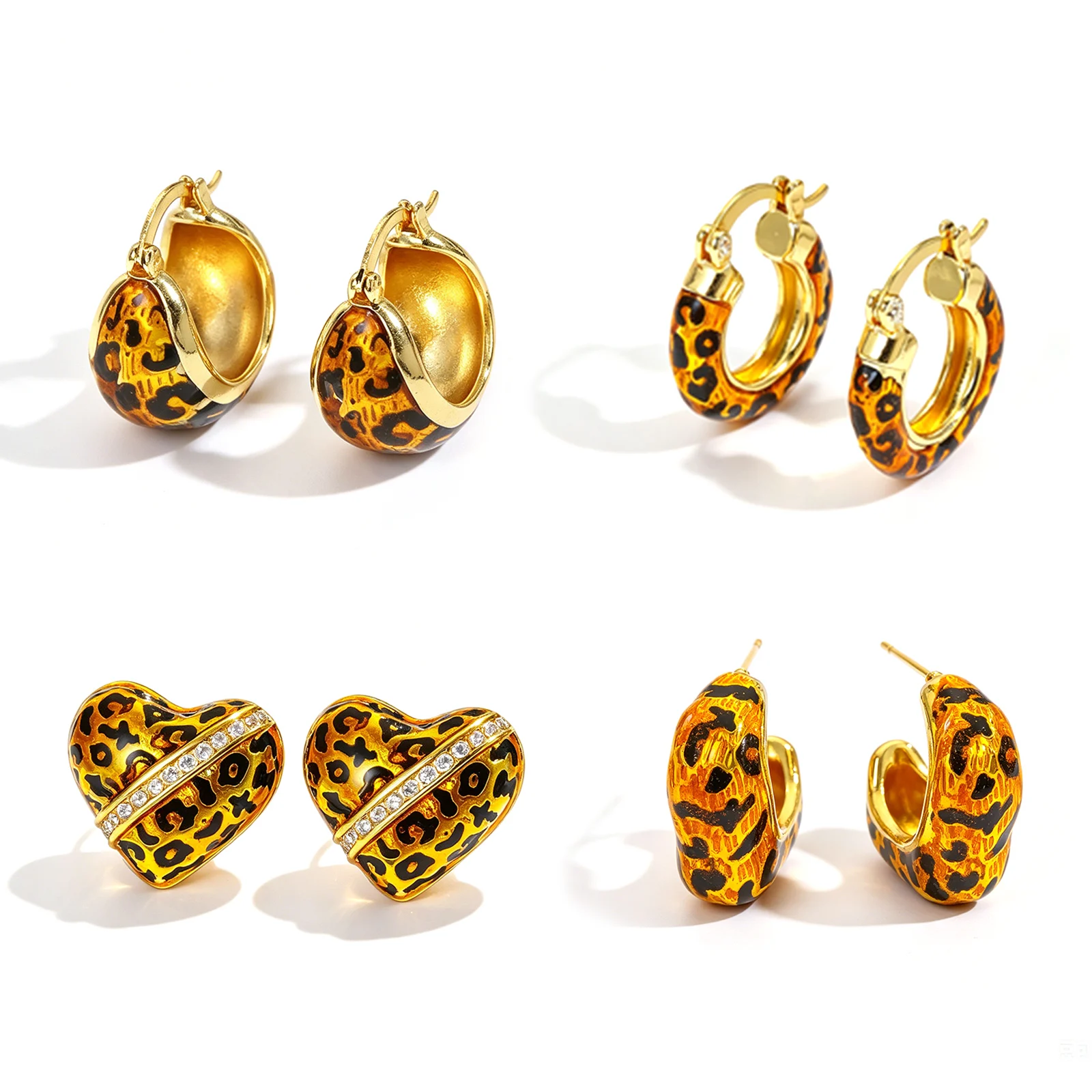 1 Pair Retro Ear Post Stud Earrings Leopard Print Enamel 18K Gold Plated Brass Statement Earrings For Women Gift Jewelry Supply