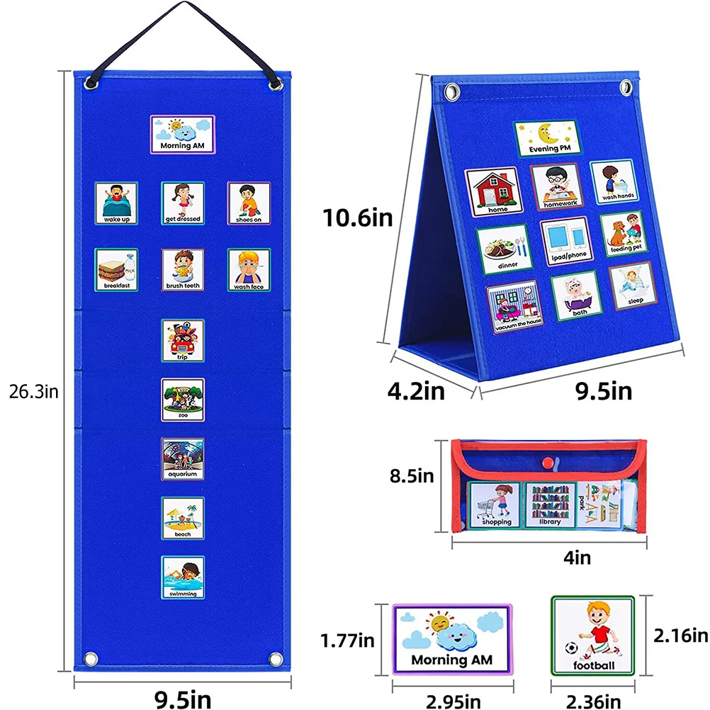 Toddler Daily Routine Chart Learning Materials Kids Board Triangle Stand Blue Child