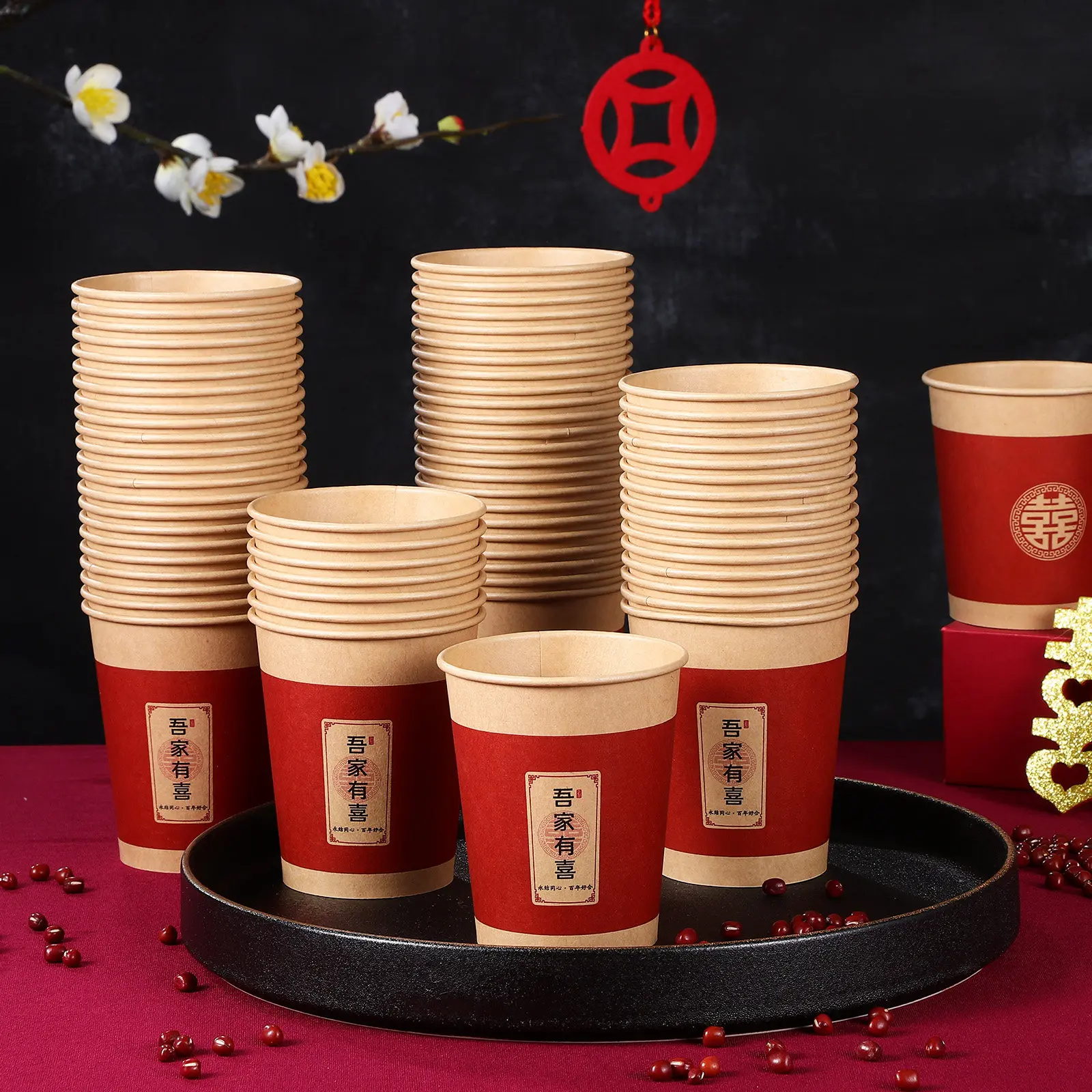 150Pcs Thick Disposable Paper Cups Wedding Party Cups Banquet Serving One-Time Wedding Paper Tableware Banquet Serving Cup