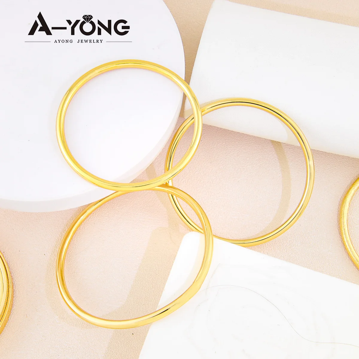 Simple Gold Color Bracelet 18k Copper Gold Plated 60/65/70mm Luxury Dubai Women Cuff Bangles African Vintage Bridal Jewelry