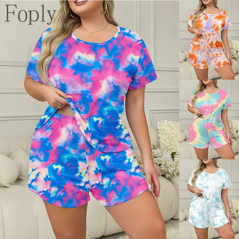 

Woman Cute Gradient Print Summer New Casual Pyjamas Set Spring Summer 2Piece Pajama Sleepwear Shortsleeve Top Shorts Pijama Pjs