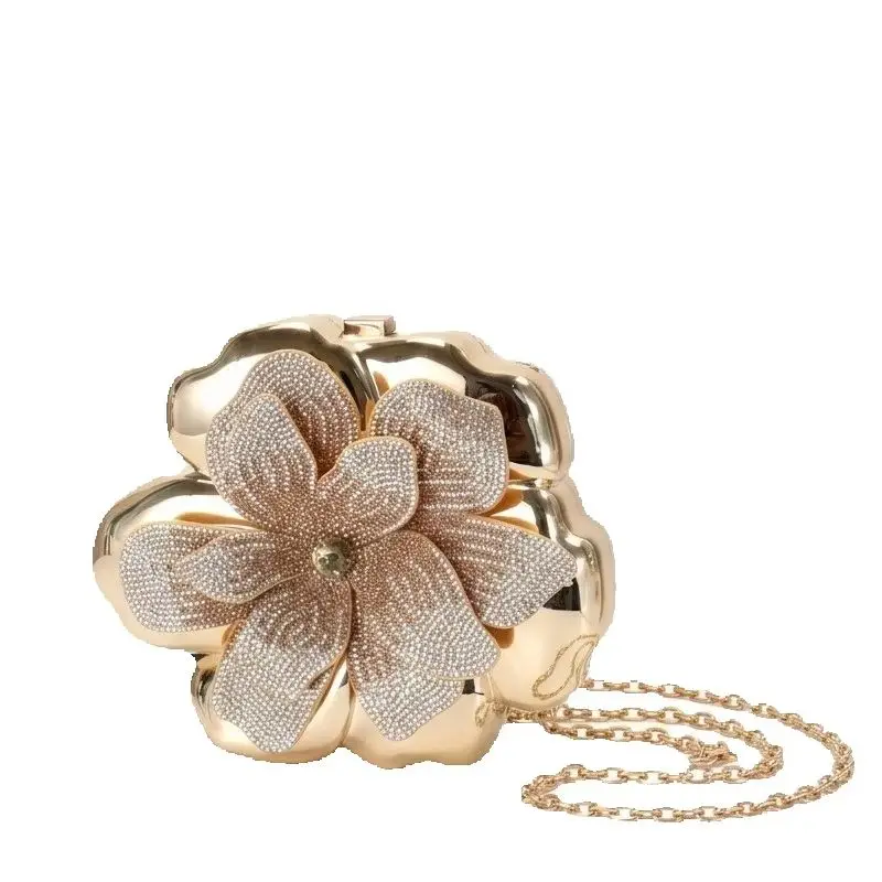 CHIC Handmade Luxury Ladies Diamand Rhinestones Floral Handbag Women Party Evening Bag Cosmetic Cases Shoulder Strap Phone Box